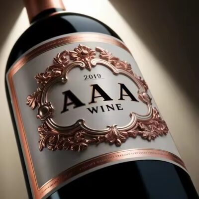 Custom 3D embossed metal label on premium wine bottle