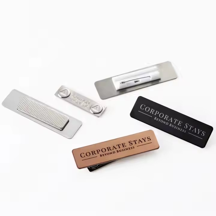 Custom engraved metal employee name badges