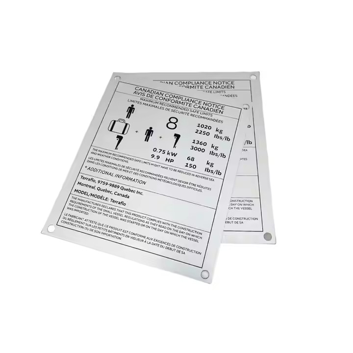 Custom screen printed metal tag for industrial equipment