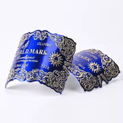 Custom embossed waterproof metal wine label