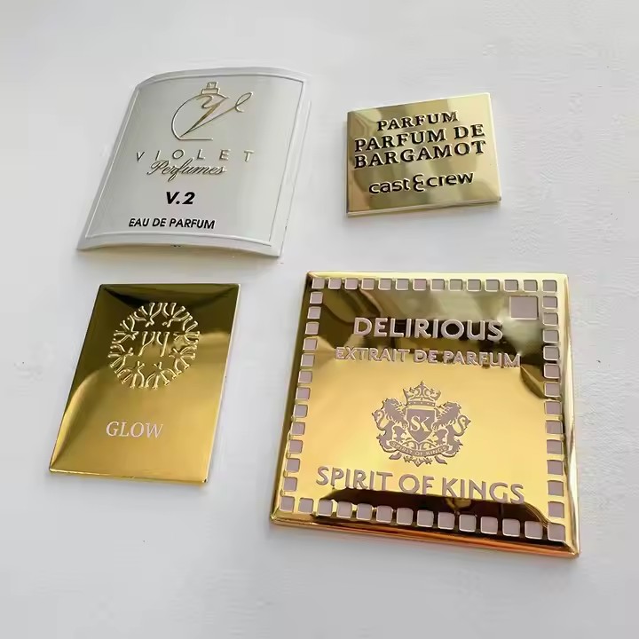 Custom aluminum label with logo for luxury perfume packaging