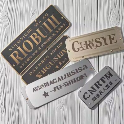 Custom engraved brass logo tag for home décor or furniture
