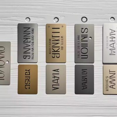 Custom engraved brass logo tag for home décor or furniture