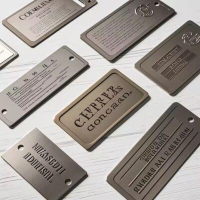Custom engraved brass logo tag for home décor or furniture