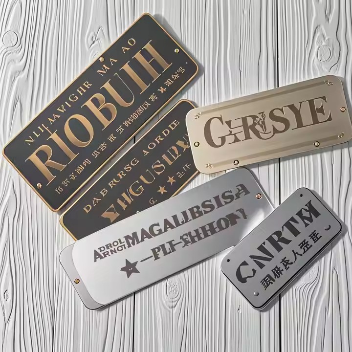 Custom engraved brass logo tag for home décor or furniture