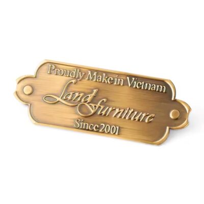 Custom engraved decorative metal label for luxury furniture