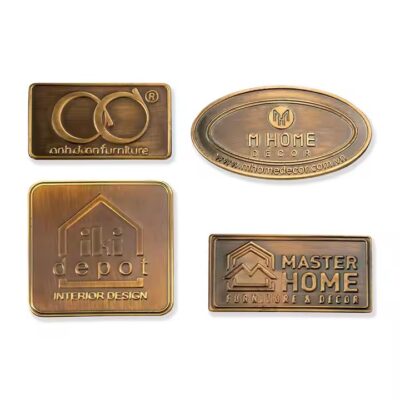 Custom engraved decorative metal label for luxury furniture
