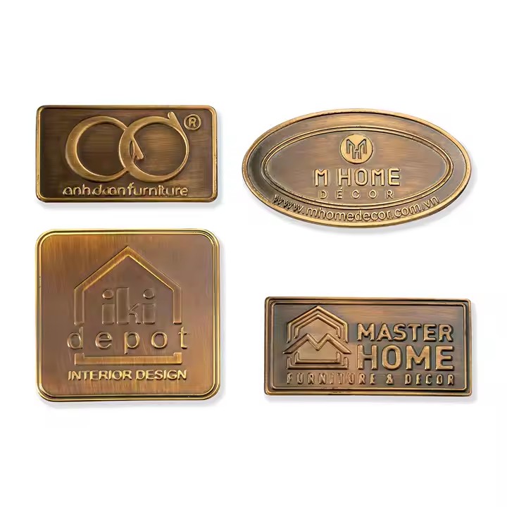 Custom engraved decorative metal label for luxury furniture