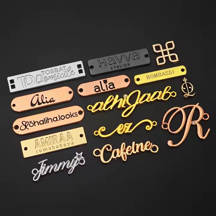 Custom engraved metal tag for headbands, scarves, and shoes