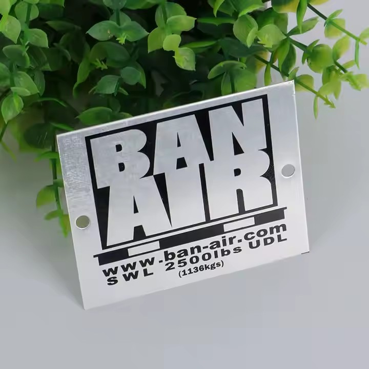 Custom high-quality etched aluminum branding label with engraved logo