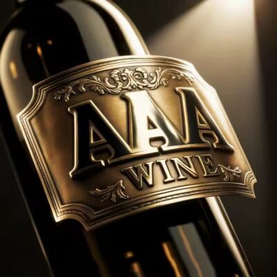 Stainless steel embossed metal label on wine bottle