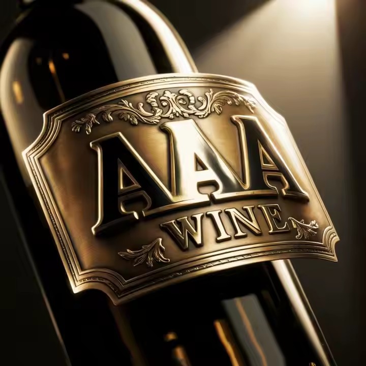 Stainless steel embossed metal label on wine bottle