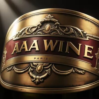 Stainless steel embossed metal label on wine bottle
