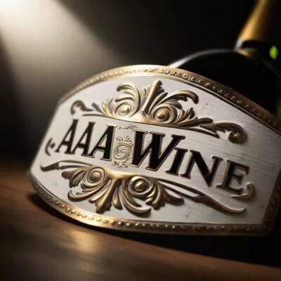 Elegant embossed metal label for premium champagne bottle