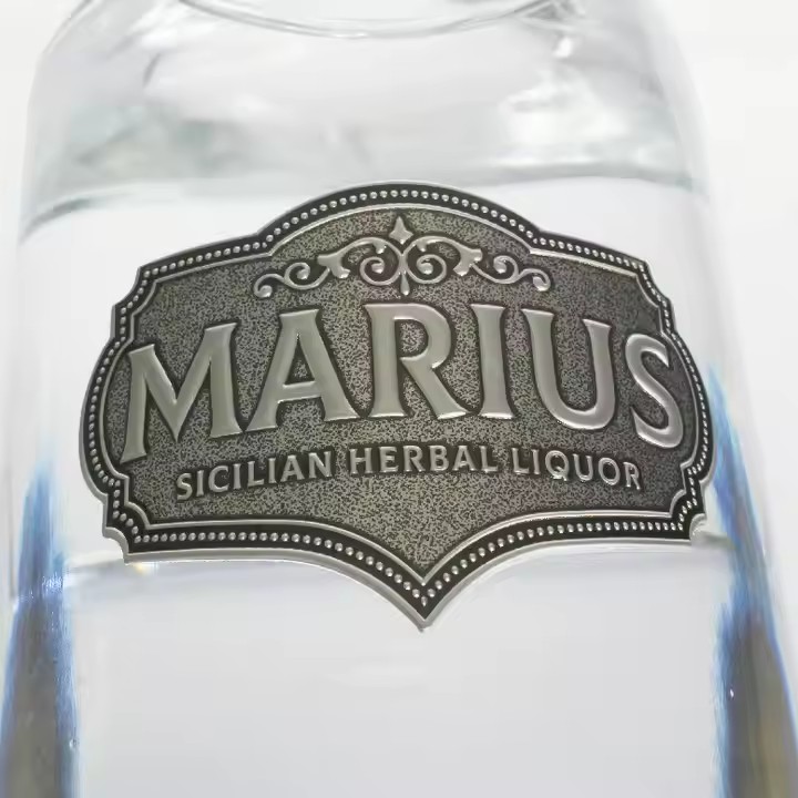 Custom vintage-style metal wine label for bottle branding