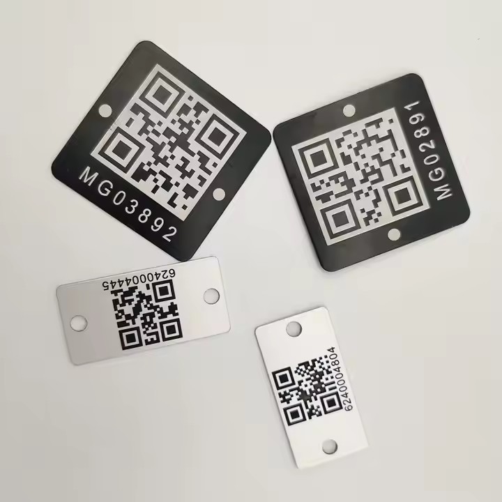 Stainless steel barcode and QR code metal label used in outdoor industrial application