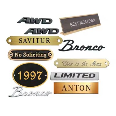 Laser engraved custom metal tag used in handmade crafts and logo branding