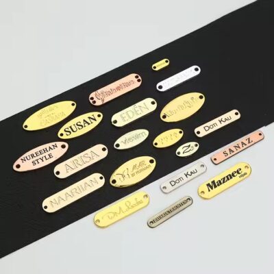 High-quality laser etched metal tag for garments and fashion branding