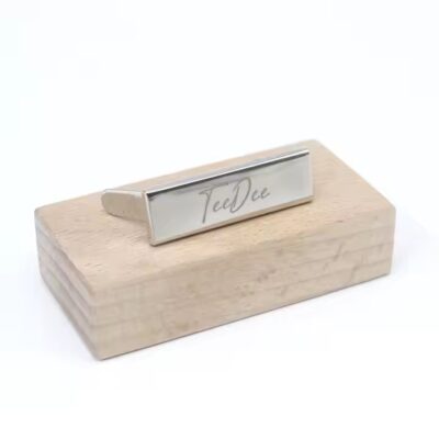 Laser engraved handbag metal tag with custom logo for luxury branding