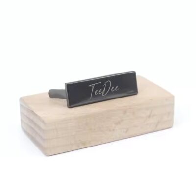 Laser engraved handbag metal tag with custom logo for luxury branding