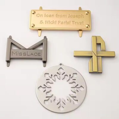 Custom metal tags with engraved letters for stylish handbag decoration