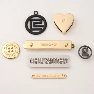 Custom metal tags with engraved letters for stylish handbag decoration